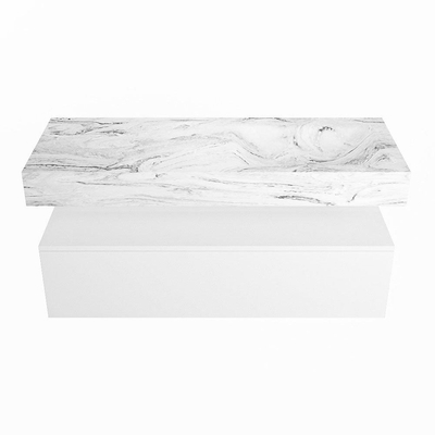 Mondiaz ALAN-DLUX Ensemble de meuble - 120cm - meuble Talc mat - 1 tiroir - Lavabo Cloud Glace suspendu - vasque Droite - 0 trous de robinet