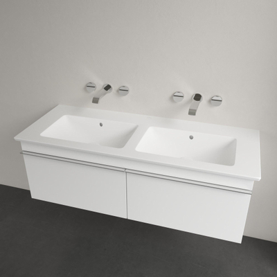 Villeroy & Boch Venticello Double lavabo à poser sur meuble - 1300 x 500 x 170 stone white mat (blanc) CeramicPlus - avec trop-plein