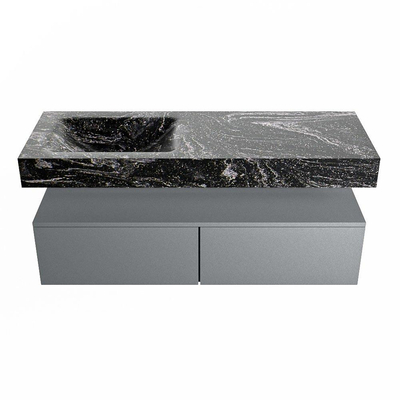 Mondiaz ALAN-DLUX Ensemble de meuble - 130cm - meuble Plata mat - 2 tiroirs - Lavabo Cloud Lava suspendu - vasque Gauche - 0 trous de robinet