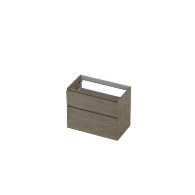 INK Wastafelonderkast - 80x45x65cm - 2 lades - greeploos - met houten keerlijst - MFC - Greige eiken
