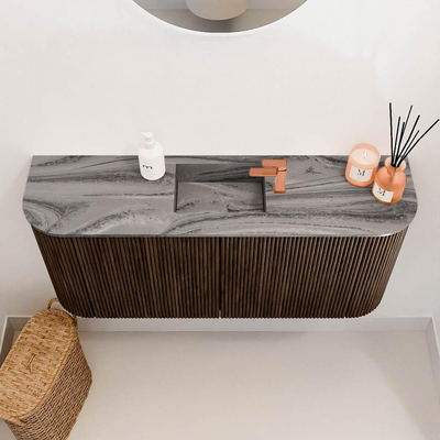 Mondiaz JOYA-DLUX 93.2cm toiletmeubel - ronding links en rechts kleur Walnut - Wastafel FAYE positie Midden 1 kraangat kleur Sombra.