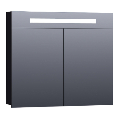 BRAUER 2.0 Spiegelkast - 80x70x15cm - verlichting geintegreerd - 2 links- en rechtsdraaiende spiegeldeuren - MDF - mat zwart