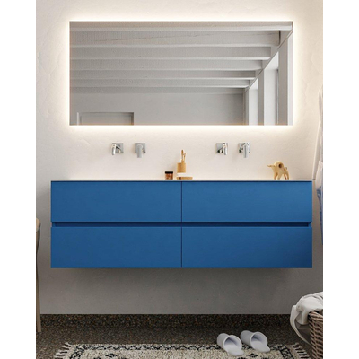 Mondiaz VICA ensemble de meuble de salle de bain - 150cm - meuble sous-vasque jeans - 4 tiroirs - lavabo nuage double - sans trou de robinet version XL 60cm de haut