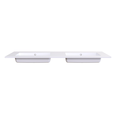 Arcqua Mira Lavabo encastré - 161x46x1.5cm - double vasque - sans trou de robinet - marbre de synthèse - blanc brillant