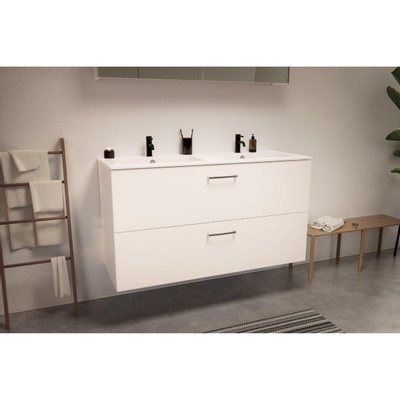 Go by Van Marcke badkamermeubelset - 120x65x45.5cm - 2 lades - met grepen - 2 wasbakken wit mat - 2 kraangaten - met spiegelkast - MDF standard white