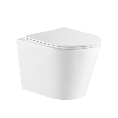 QeramiQ Dely Toiletset - 36.3x51.7cm - diepspoel - rimless - Geberit UP320 inbouwreservoir - softclose toiletzitting - geborsteld messing bedieningsplaat - rechtehoekige knoppen - wit glans