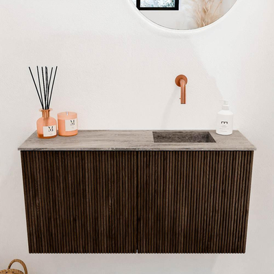 Mondiaz JOYA-DLUX 80cm meuble de salle de bains - couleur Walnut - Vasque FAYE position Droite Sans trou de robinet couleur Oza.