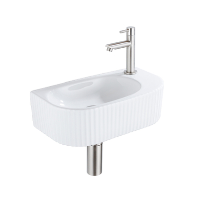 QeramiQ Blend pack lave-mains – demi-rond – 40 x 21,5 x 12 cm – céramique blanc brillant – robinet inox brossé