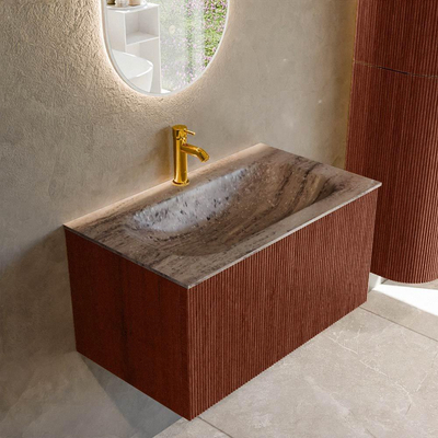 MONDIAZ KURVE-DLUX 80cm badmeubel kleur Ruby met 1 lade en 0 deuren. Wastafel BIG SMALL Midden 1 kraangat Oza.