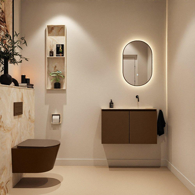 MONDIAZ TURE-DLUX Meuble toilette - 80cm - Rust - EDEN - vasque Frappe - position droite - sans trou de robinet