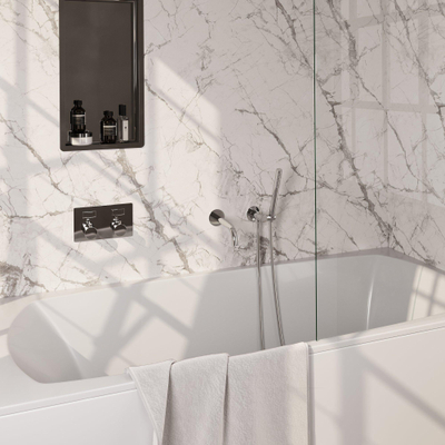 BRAUER Chrome Edition mitigeur de bain encastré thermostatique - boutons-poussoirs SET 03 - bec - douchette barre - flexible de douche - coude mural - chrome