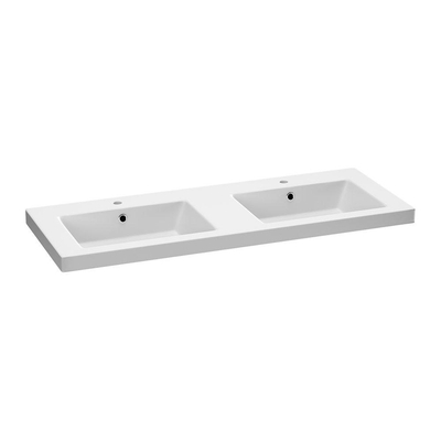 BRAUER Solar Medium lavabo - 120x46x5cm - 2 lavabos - 2 trous de robinet - marbre minéral - blanc mat