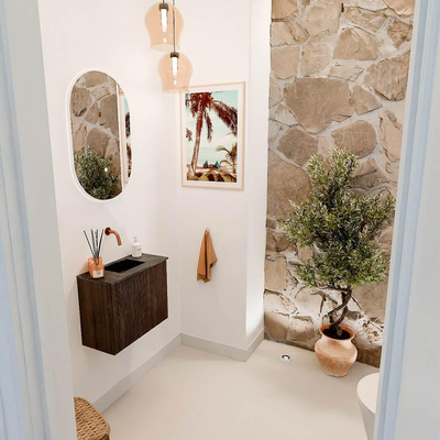 Mondiaz JOYA-DLUX Meuble de salle de bains 50cm - couleur Walnut - Vasque FAYE position Milieu Sans trou de robinet couleur Lava