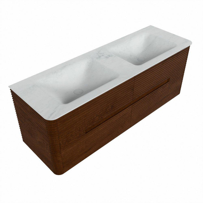 Mondiaz CIRO-DLUX Ensemble de meubles de salle de bains - 140x45x50cm - vasque en solid surface Opalo - 2 bassins double - sans trous de robinet - 4 tiroirs - Ruby