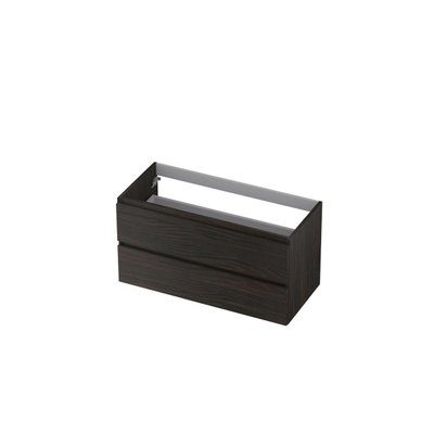 INK Wastafelonderkast - 100x45x52cm - 2 lades - greeploos - met houten keerlijst - MFC - Intens eiken