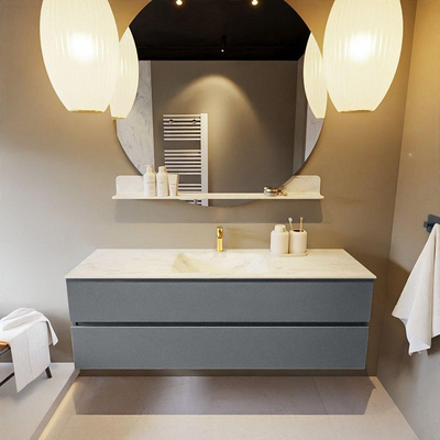 Mondiaz VICA-DLUX ensemble de meuble de salle de bain - 150cm - meuble sous-vasque plata - 2 tiroirs - lavabo encastrée cloud milieu - 1 trou de robinet - version haute de 60cm - opalo