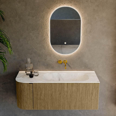 Mondiaz KURVE-DLUX Ensemble de meuble de salle de bains - 115x46x40cm - 1 tiroir - 1 porte - lavabo solid surface - droit - sans trou de robinet - Dusk