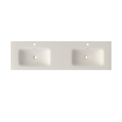 Saniclass Flow Meubelwastafel - 161x46x1.5cm - overloop - 2 wasbakken - 2 kraangaten - solid surface wit mat