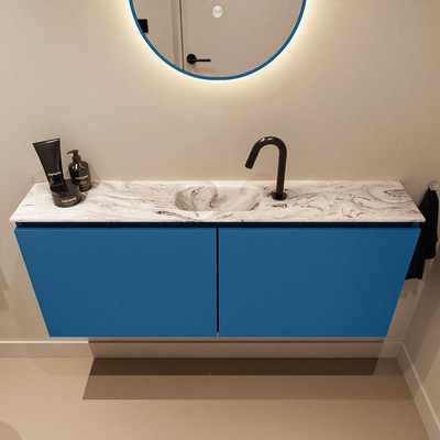MONDIAZ TURE-DLUX Meuble de toilettes 120 cm Jeans. EDEN lavabo Glace position milieu. Avec 1 trou de robinet.