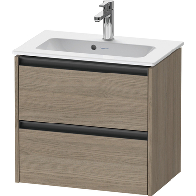 Duravit Ketho 2 meuble bas pour lavabo avec 2 tiroirs 61x39x54,9cm avec poignées chêne anthracite terra mat