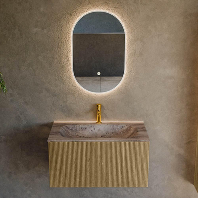 MONDIAZ KURVE-DLUX 80cm meuble de salle de bains couleur Dusk avec 1 tiroir et 0 portes. Lavabo BIG SMALL Milieu 1 trou de robinet Oza.