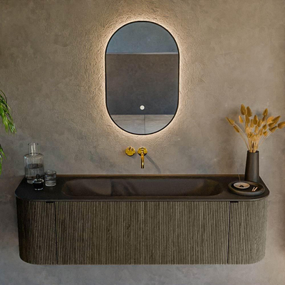 Mondiaz KURVE Ensemble de meuble de salle de bains - 150x46x40cm - 1 tiroir - 2 portes - lavabo solid surface - central - sans trou de robinet - Shadow