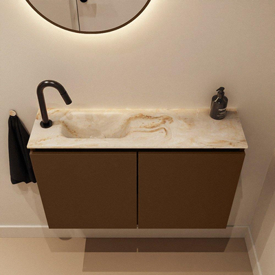 MONDIAZ TURE-DLUX 80cm toiletmeubel Rust. EDEN wastafel Frappe positie links. Met 1 kraangat.