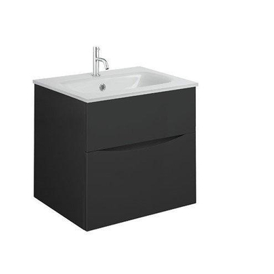 Crosswater Glide II Ensemble de meuble - 50x45x52cm - 2 tiroirs - sans poignées - Noir mat - lavabo blanc - 1 trou de robinet
