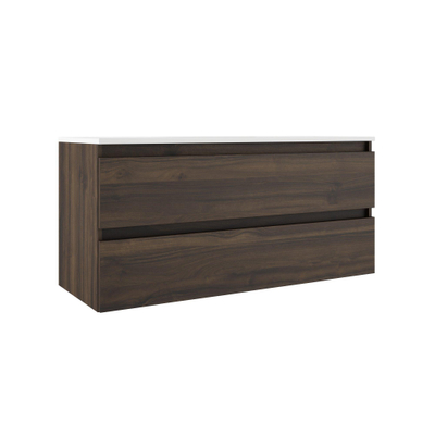 Saniclass Chaci Badkamermeubelset - 120x45x55cm - keramische wastafel glans wit - 2 wasbakken - 2 kraangaten - 2 lades - mat noten (hout)