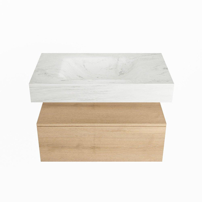Mondiaz ALAN-DLUX Ensemble de meuble - 80cm - meuble Washed Oak mat - 1 tiroir - Lavabo Cloud Opalo suspendu - vasque Centre - 1 trou de robinet