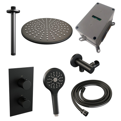 Brauer Black Carving Ensemble de douche pluie encastré - douche principale 30 cm - 2 fonctions - incluant partie encastrable - douchette ronde 3 positions - noir mat
