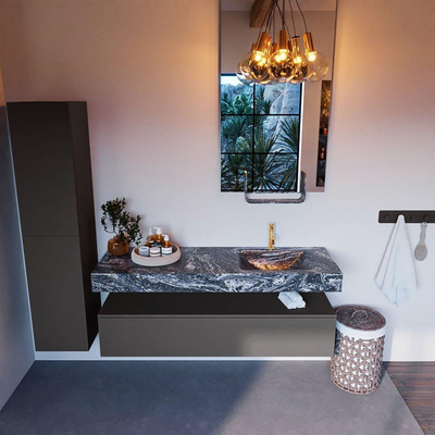 Mondiaz ALAN-DLUX Ensemble de meuble - 150cm - meuble Dark grey mat - 1 tiroir - Lavabo Cloud Lava suspendu - vasque Droite - 1 trou de robinet