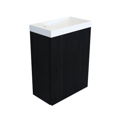 Arcqua Marble Ensemble fontaine - 40x22x54.5cm - fontaine brillant blanc - sans trop-plein - chêne noir