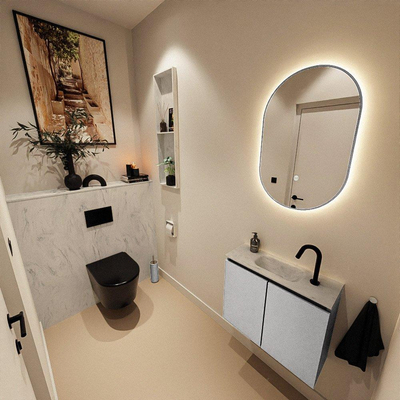 MONDIAZ TURE-DLUX Meuble toilette - 60cm - Plata - EDEN - vasque Opalo - position centrale - 1 trou de robinet