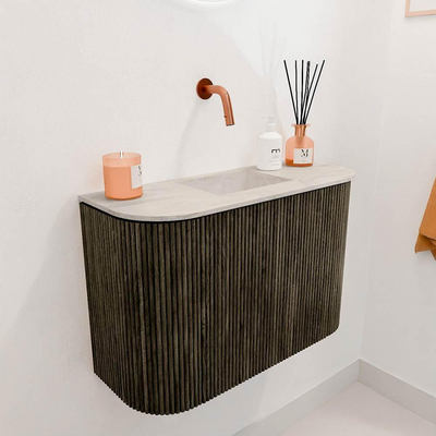 Mondiaz JOYA-DLUX 63.2cm toiletmeubel - ronding links en rechts kleur Shadow - Wastafel FAYE positie Midden Zonder kraangat kleur Ostra.