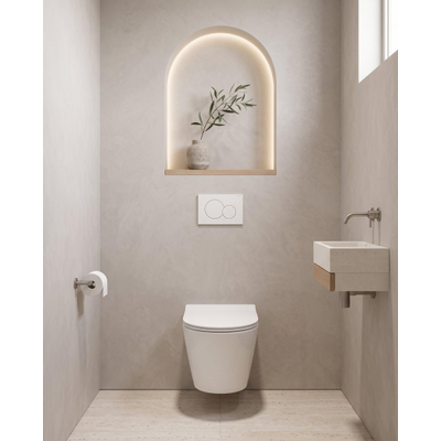 QeramiQ Dely Toiletset - Geberit UP720 inbouwreservoir - slim zitting - bedieningsplaat wit - ronde knoppen - mat wit