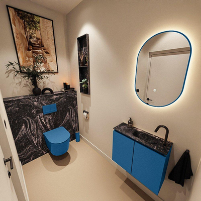 MONDIAZ TURE-DLUX Meuble de toilettes 60 cm Jeans. EDEN vasque Lava position à droite. Avec 1 trou de robinet.
