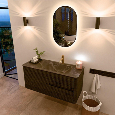 Mondiaz CIRO-DLUX Badkamermeubelset - 110x45x50cm - Solid surface wastafel Lava - 1 wasbak Rechts - 1 kraangat - 2 lades - Shadow