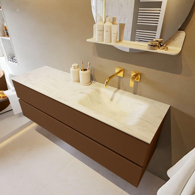 Mondiaz VICA-DLUX ensemble de meuble de salle de bain - 150cm - meuble sous-vasque repos - 2 tiroirs - lavabo encastrée cloud droite - sans trous de robinet - version haute de 60cm - opalo