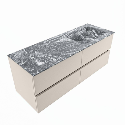 Mondiaz VICA-DLUX ensemble de meuble de salle de bain - 130cm - meuble sous-vasque lin - 4 tiroirs - lavabo encastrée cloud droite - sans trous de robinet - version haute de 60cm - lave