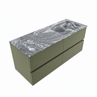 MONDIAZ VICA-DLUX Badkamermeubelset - 120cm - onderkast army - 4 lades - inbouw wastafel cloud rechts - 1 kraangat - spiegel model spot - XL versie 60cm hoog - lava