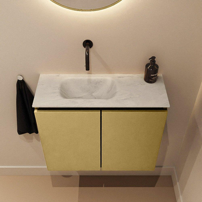 MONDIAZ TURE-DLUX Meuble toilette - 60cm - Oro - EDEN - vasque Opalo - position gauche - sans trou de robinet