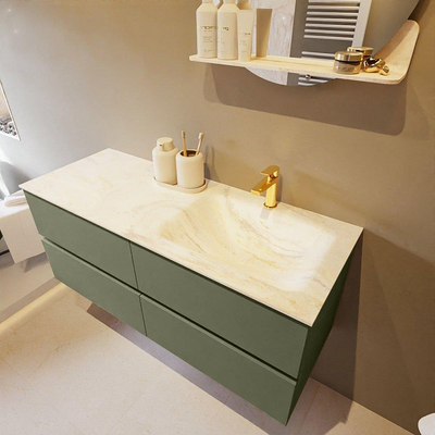 Mondiaz VICA-DLUX Ensemble de meuble de salle de bain - 120cm - meuble sous-vasque armée - 4 tiroirs - lavabo encastré nuage droite - 1 trou de robinet - version haute de 60cm - ostra