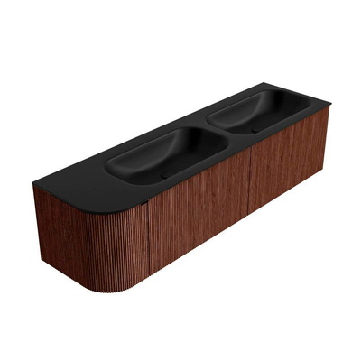 Mondiaz KURVE Ensemble de meuble salle de bain - 165x46x40cm - 2 tiroirs - 1 porte - lavabo en solid surface - double / droite - 2 trous de robinet - Ruby