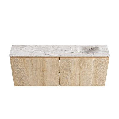 MONDIAZ TURE-DLUX 120cm toiletmeubel Washed Oak. EDEN wastafel Glace positie rechts. Met 1 kraangat.