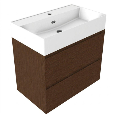 Saniclass Holz Pure Badkamermeubelset - 80x45x72cm - Legend keramische wastafel mat wit - 1 wasbak - zonder kraangat - 2 lades - mat walnut pure (hout)