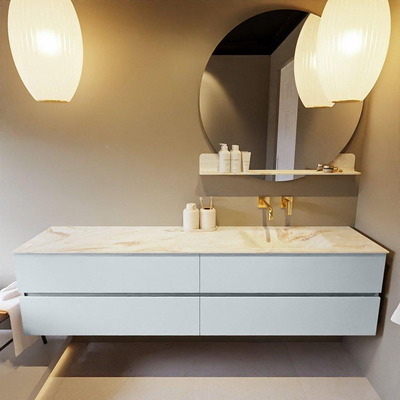 Mondiaz VICA-DLUX ensemble de meuble de salle de bain - 200cm - meuble sous-vasque argile - 4 tiroirs - lavabo encastré nuage droite - sans trous de robinet - version haute de 60cm - frape