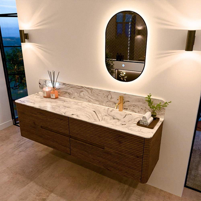 Mondiaz CIRO-DLUX Meuble de salle de bains - 180x45x50cm - Plan vasque solid surface Glace - 1 vasque à droite - 1 trou de robinet - 4 tiroirs - Dusk