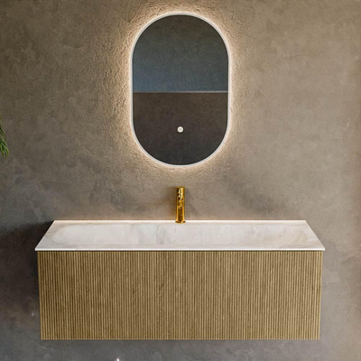 Mondiaz KURVE-DLUX Badkamermeubelset - 120x46x40cm - 1 lade - wastafel solid surface - midden - 1 kraangat - Dusk