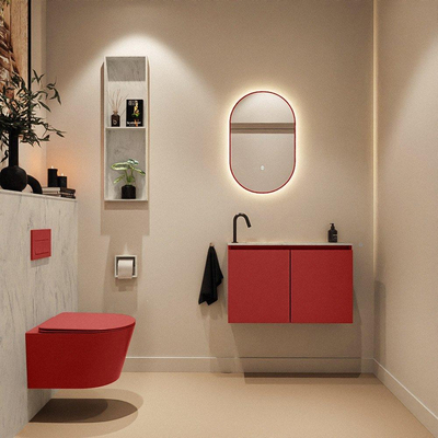 MONDIAZ TURE-DLUX Meuble toilette - 80cm - Fire - EDEN - vasque Opalo - position gauche - 1 trou de robinet